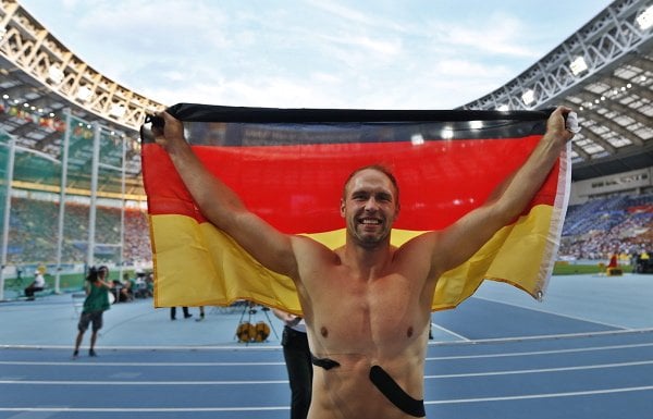 Robert Harting takes his third world discus title in Moscow. Photo: DPA