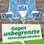 This poster by the Green Party depicts the NSA intelligence service as an American bald eagle armed with CCTV cameras. Photo: Bündnis 90 Die Grünen/Maak Roberts