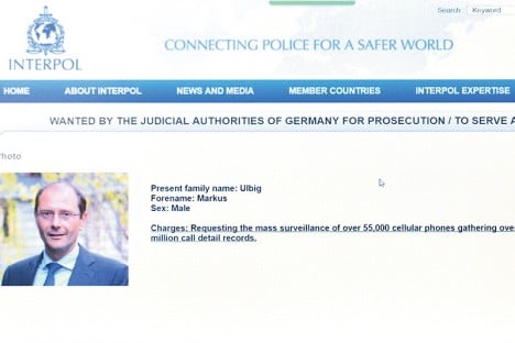 The Interpol screen shot featuring Saxony's interior minister Markus Ulbig.