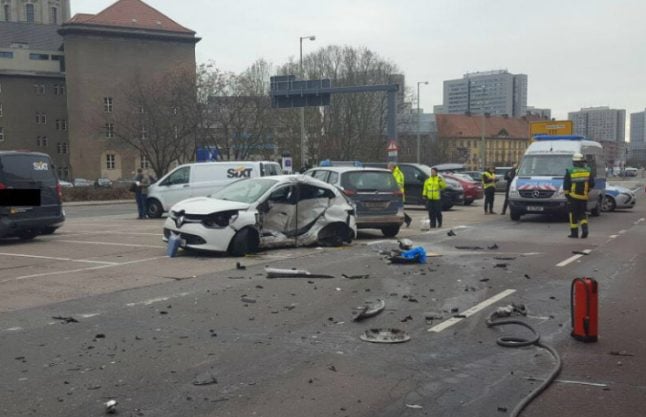Woman dies after crash with police car in central Berlin
