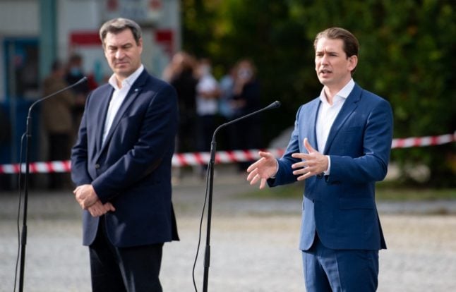 Bavaria's State Premier Markus Söder and Austrian Chancellor Sebastian Kurz met in Munich (Sven Hoppe/POOL/AFP)
