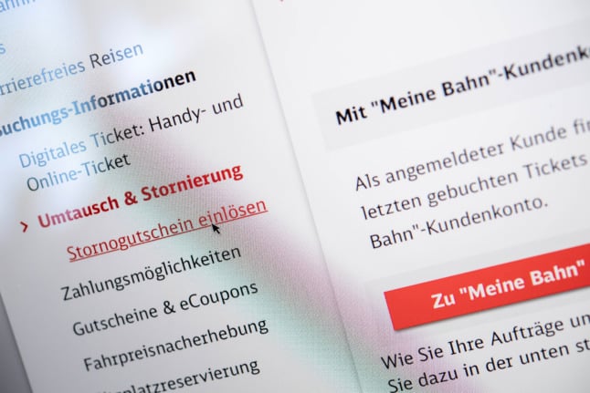 a screenshot from the Deutsche Bahn website
