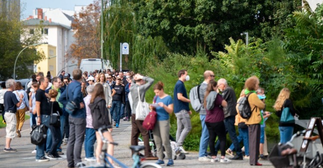 People wait in line to vote in Berlin on September 26th. 