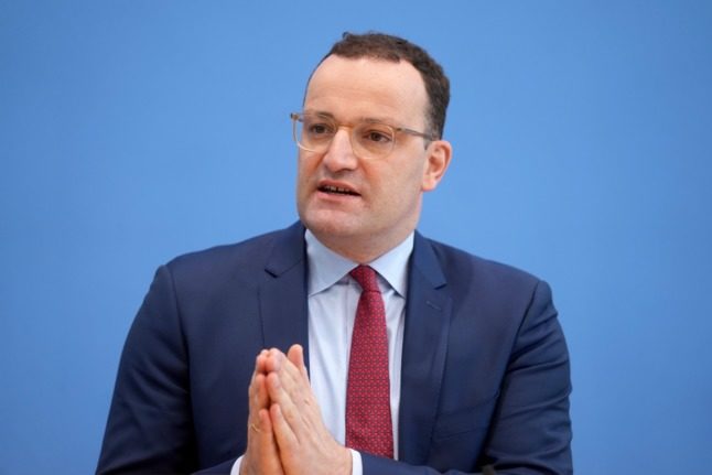 Health Minister Jens Spahn talks at the press conference in Berlin. 
