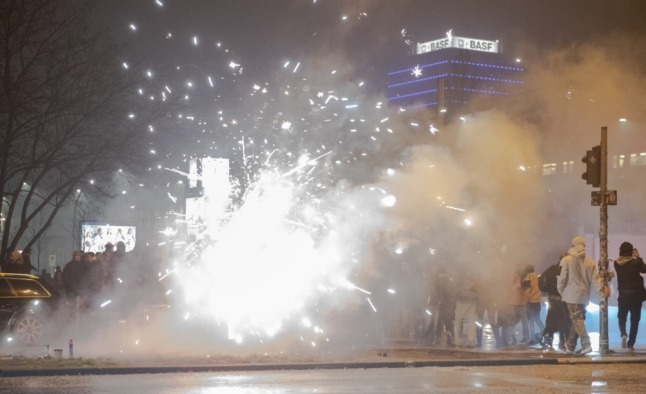 Fireworks being set off in Berlin at New Year 2019.