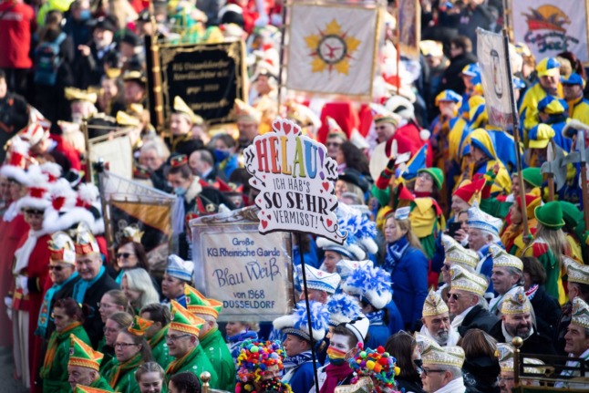 People celebrate Karneval in Düsseldorf on November 11th 2021. 