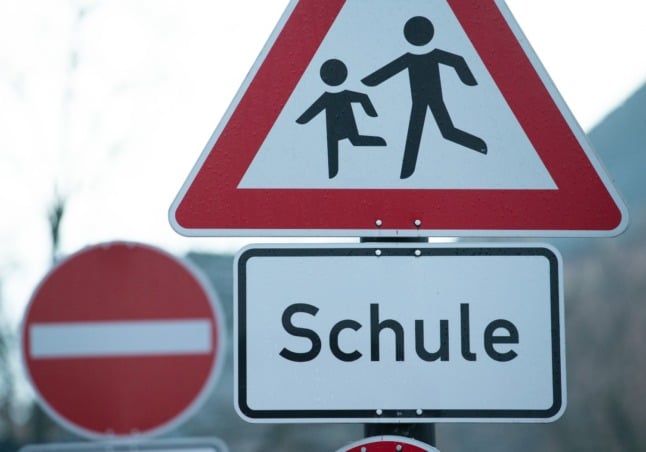 A road sign for a school in Bielefeld