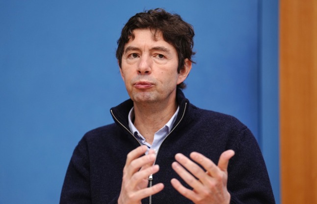 Virologist Christian Drosten speaks at a press conference in Berlin.