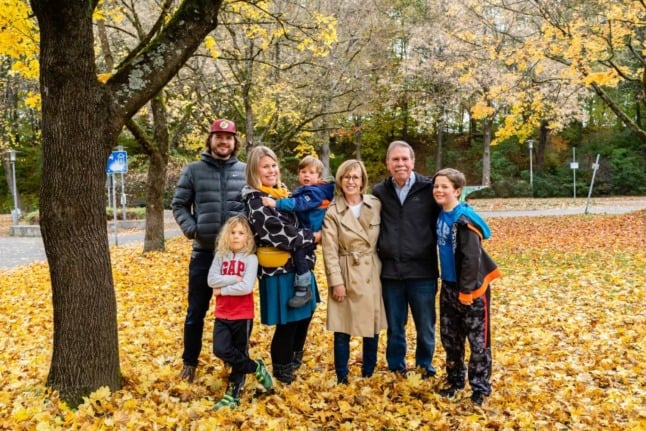 Emily Wachelka, third from left, with her German husband, their children, and her American parents, together in Westpark, Munich. 