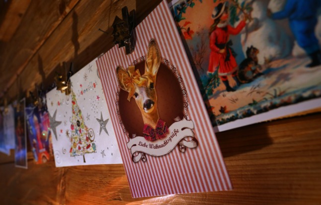 Christmas cards hung up in a Bavarian home. 